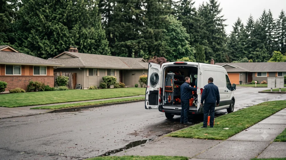 Service van on a residential street in Beaverton, Oregon