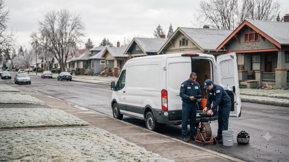 Service van on a residential street in Klamath Falls, Oregon