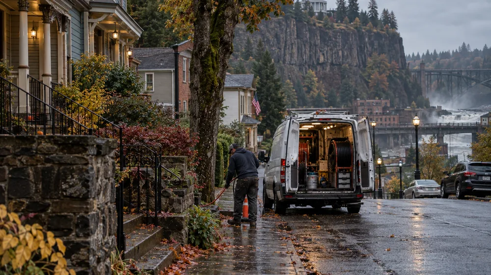 Service van on a residential street in Oregon City, Oregon